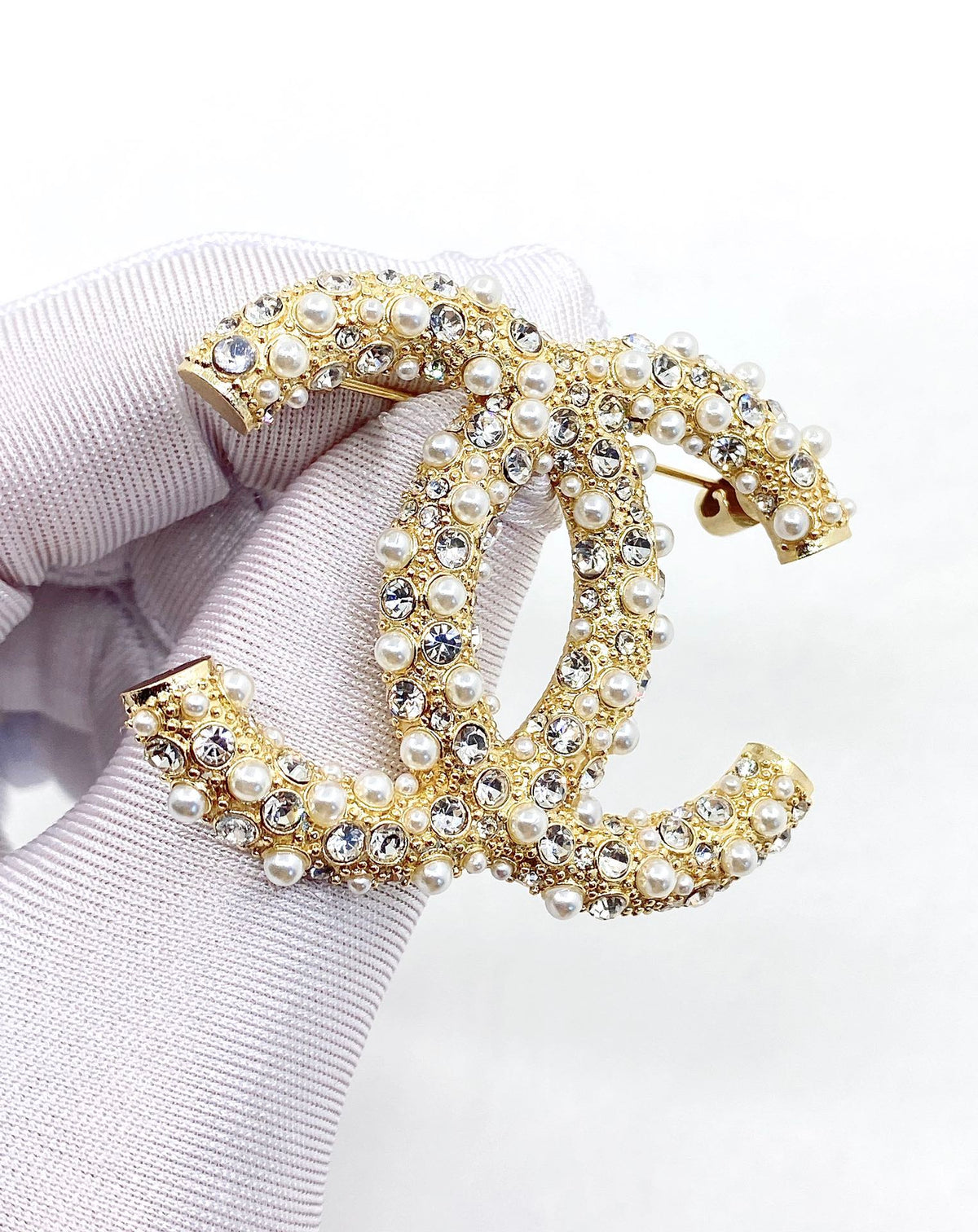 yellow brass double c Brooch for women - alternate angle view 4