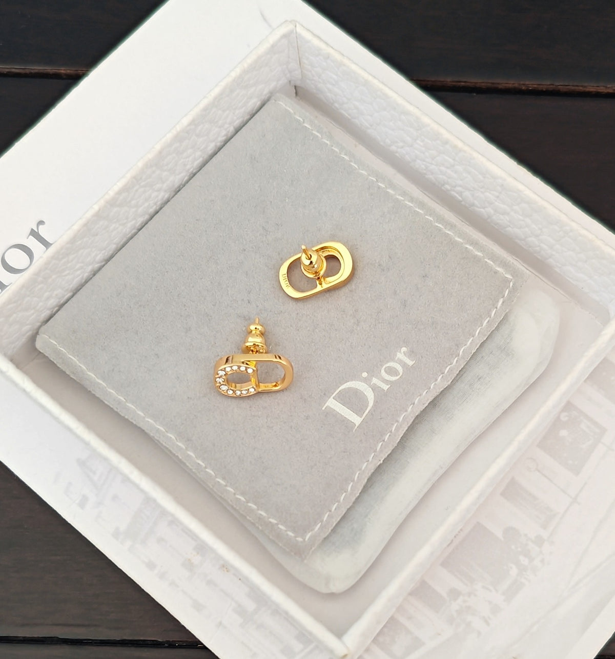 light gold brass Stud Earrings for women - alternate angle view 6