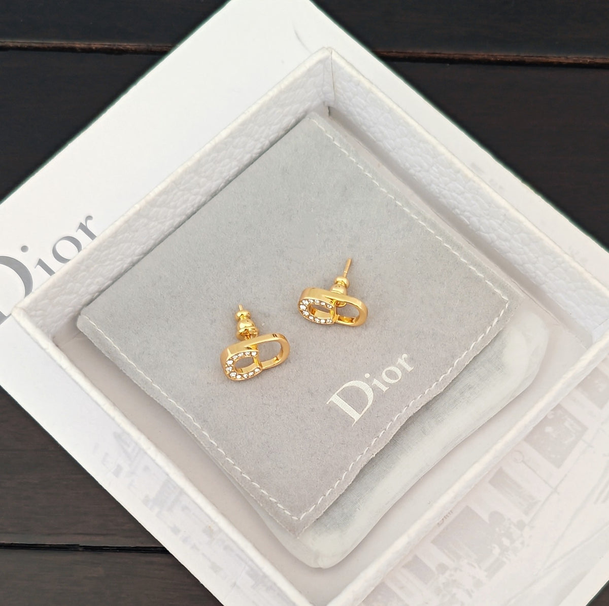 light gold brass Stud Earrings for women - alternate angle view 5