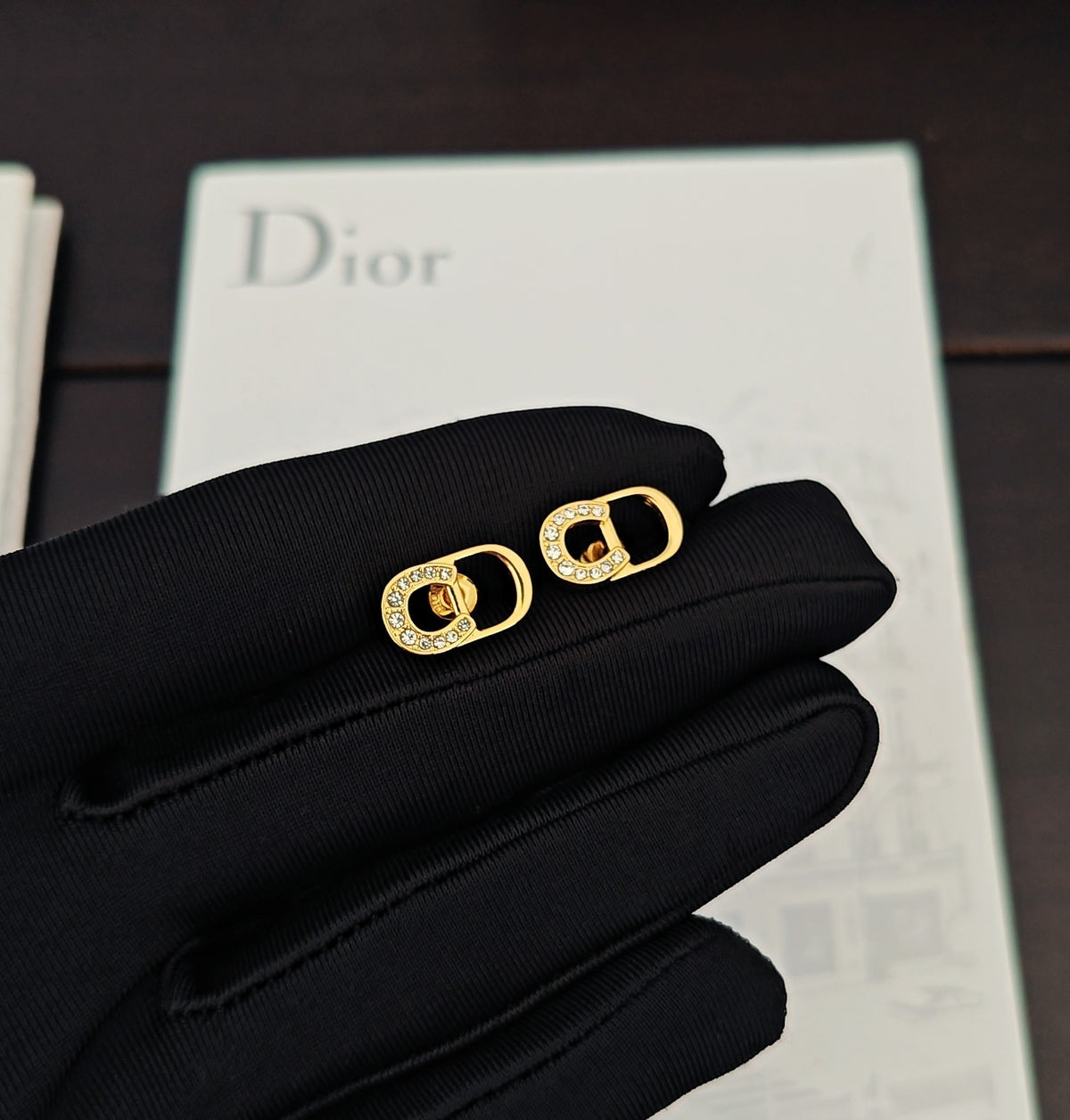 light gold brass Stud Earrings for women - alternate angle view 3