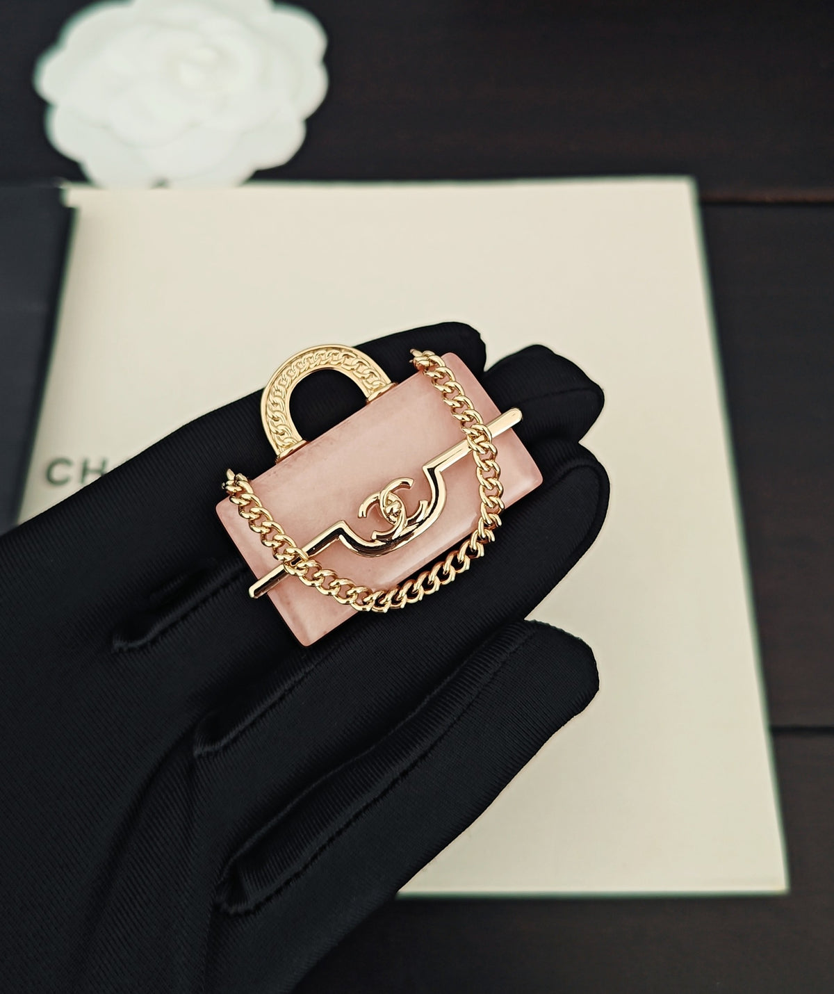 pink brass Brooch for women - alternate angle view 2