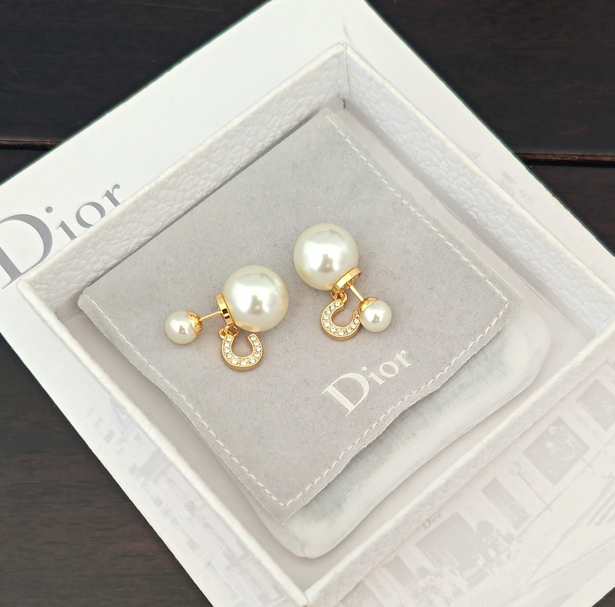 yellow brass pearl Drop Earrings for women - alternate angle view 5