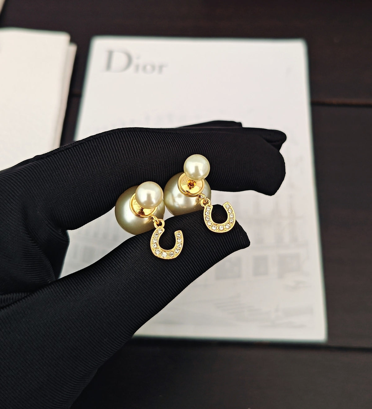 yellow brass pearl Drop Earrings for women - alternate angle view 3