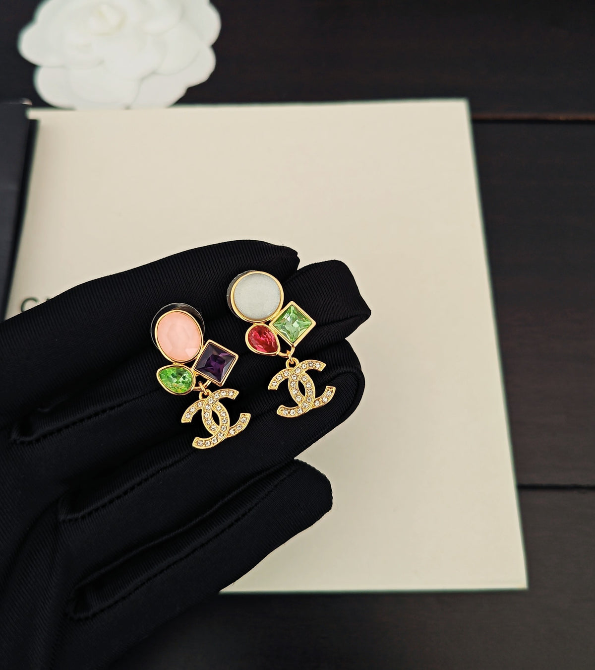 yellow brass Drop Earrings for women - alternate angle view 3