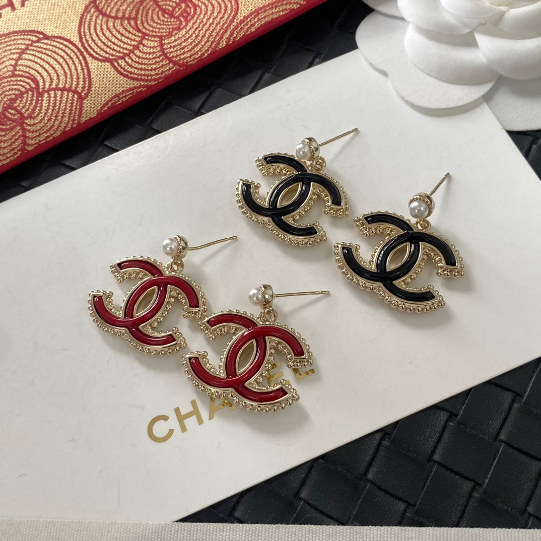 red and black pearl letter Stud Earrings for women - product detail view