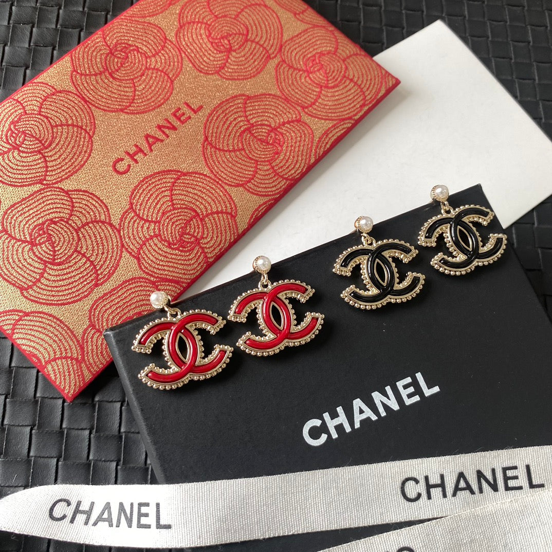 red and black pearl letter Stud Earrings for women - alternate angle view 4