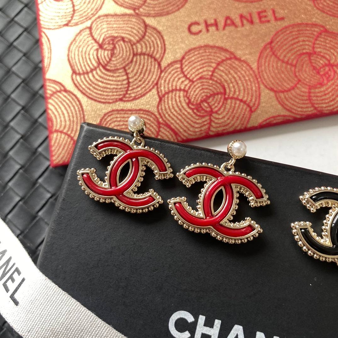 red and black pearl letter Stud Earrings for women - alternate angle view 9