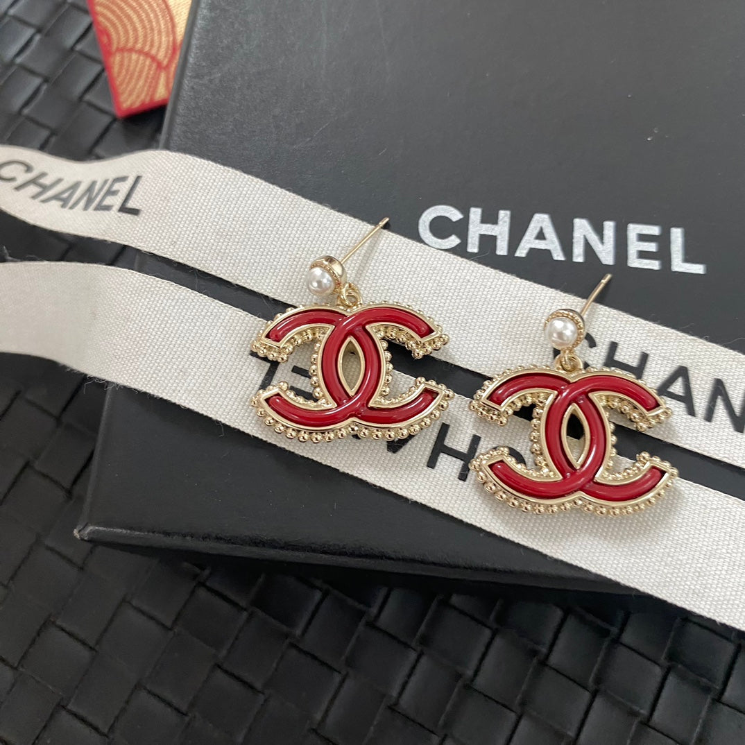 red and black pearl letter Stud Earrings for women - alternate angle view 6