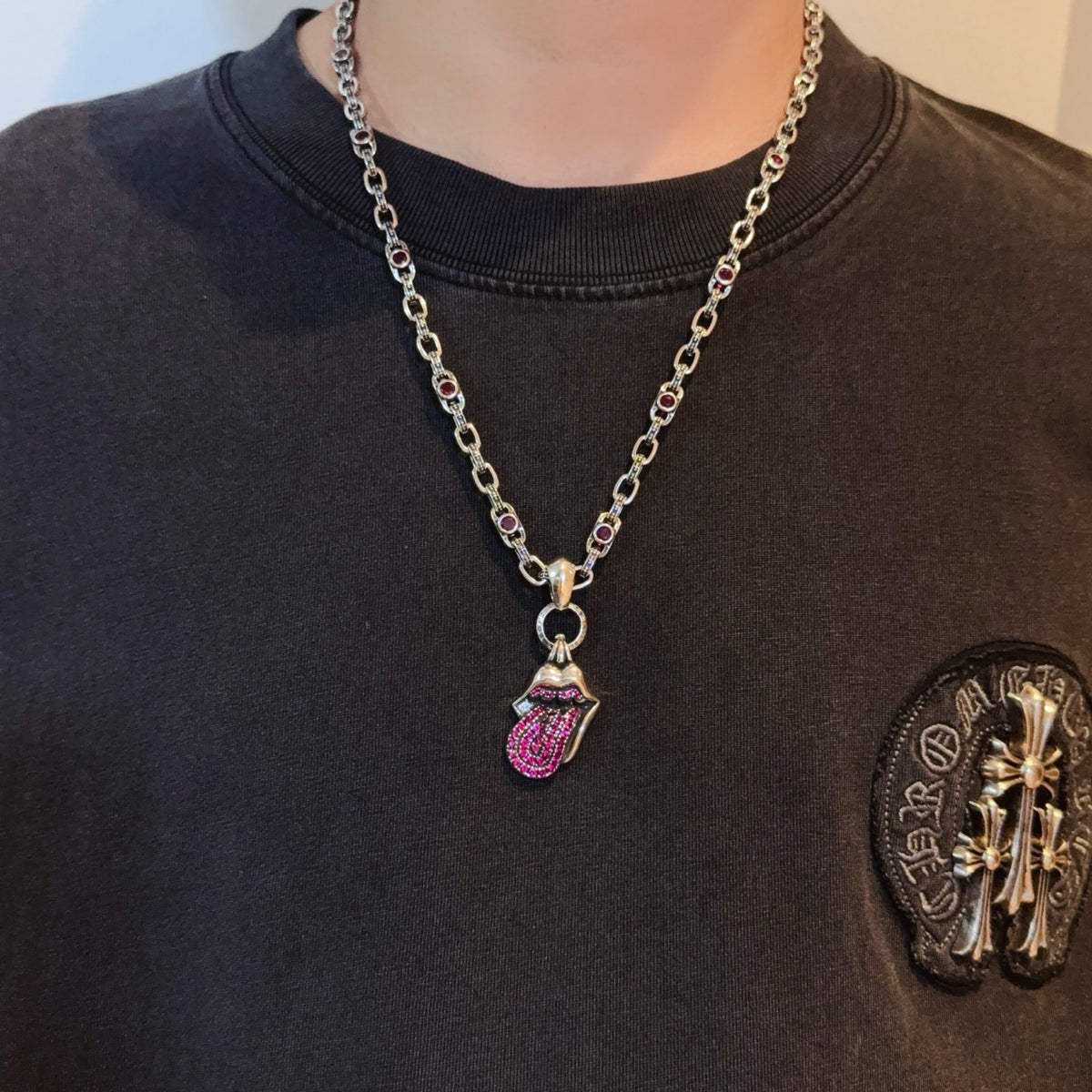 antique crystal cross Pendant for men - product detail view