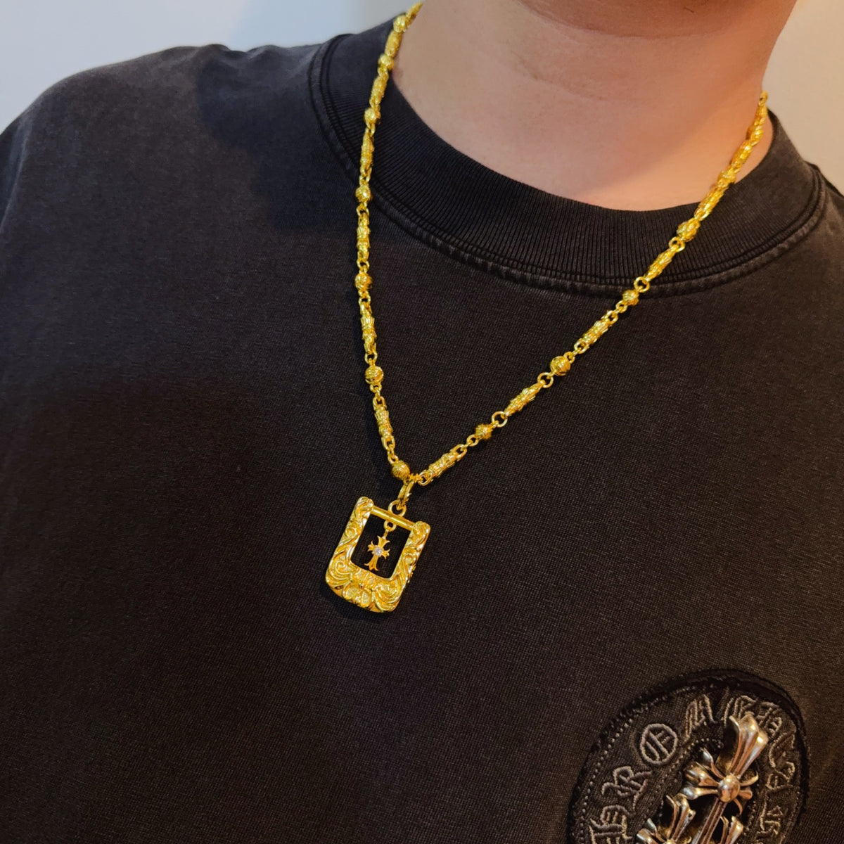 antique cross Pendant for men - alternate angle view 2