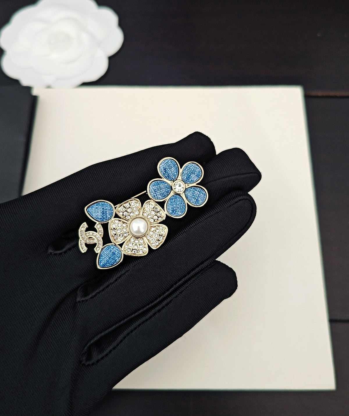 blue brass floral Brooch for women - alternate angle view 2