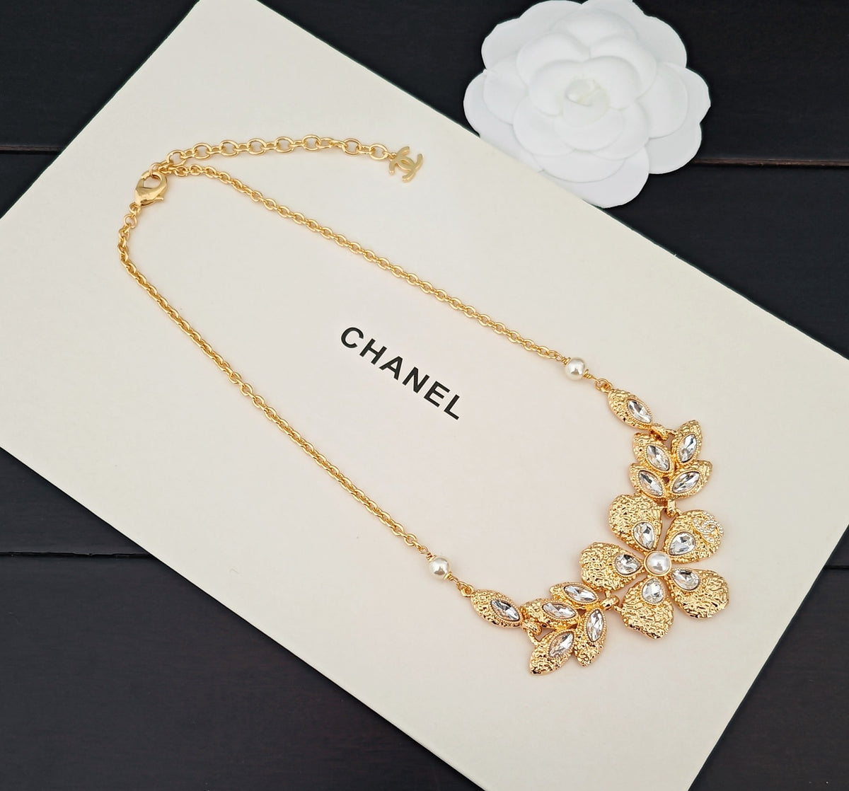 gold brass floral Necklace for women - alternate angle view 4