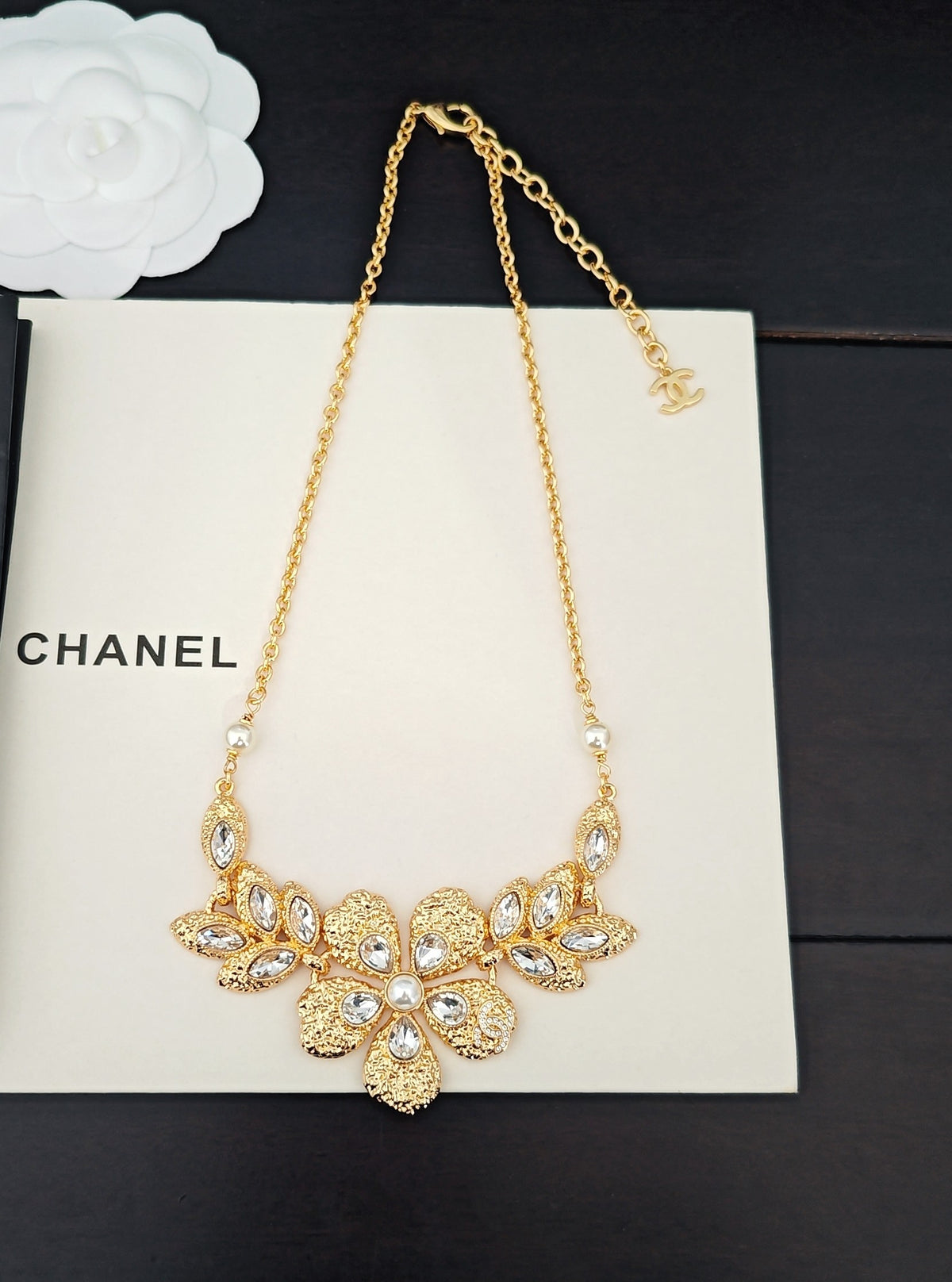 gold brass floral Necklace for women - alternate angle view 3