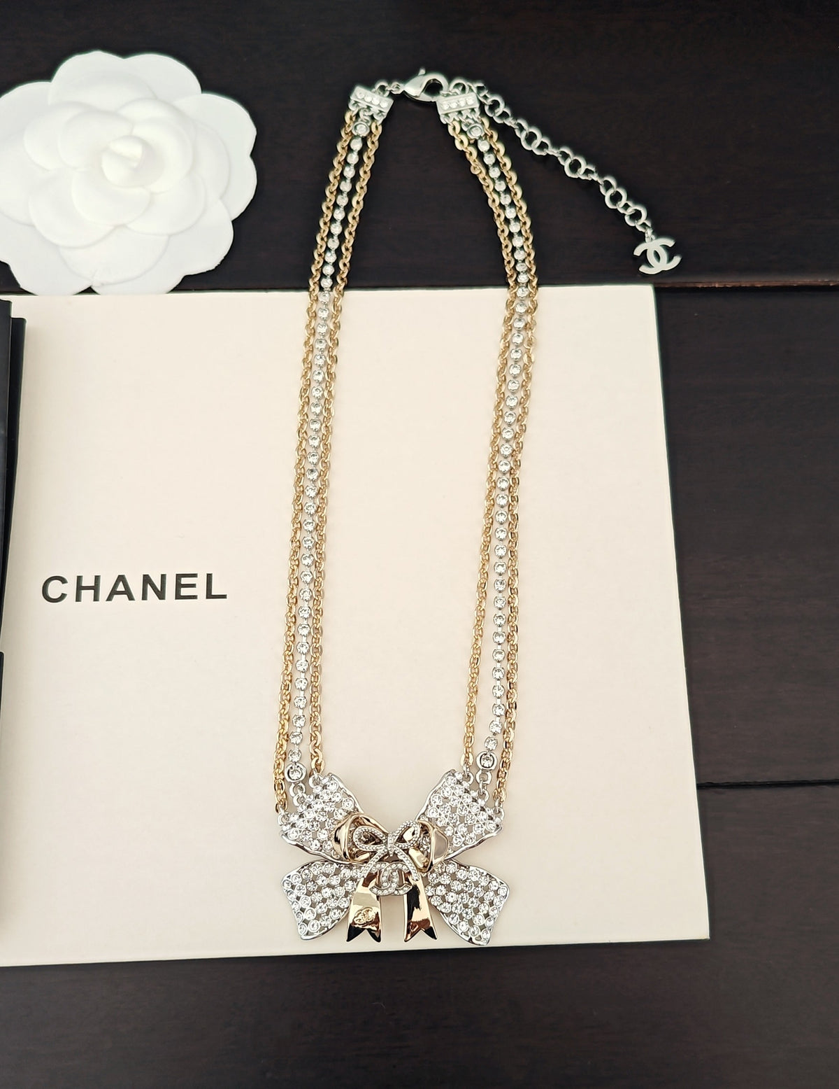 two-tone brass butterfly Necklace for women - alternate angle view 2