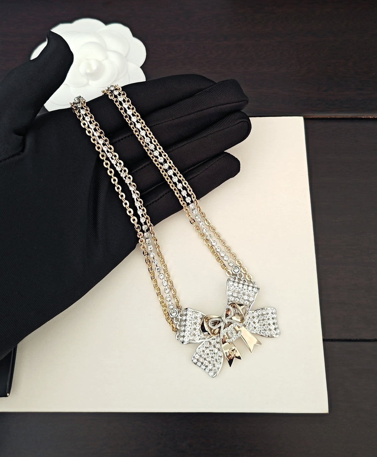 two-tone brass butterfly Necklace for women - product detail view