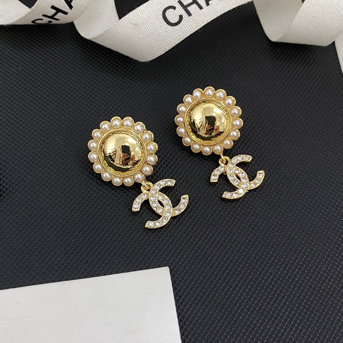 beige pearl floral Drop Earrings for women - alternate angle view 6