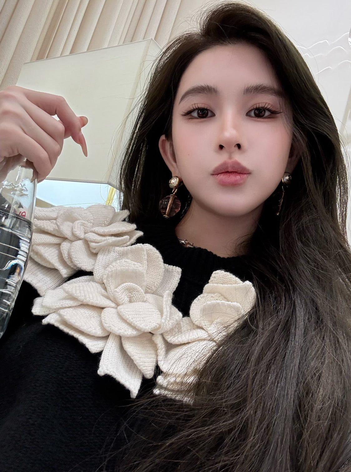 pink pearl letter Drop Earrings for women - alternate angle view 7