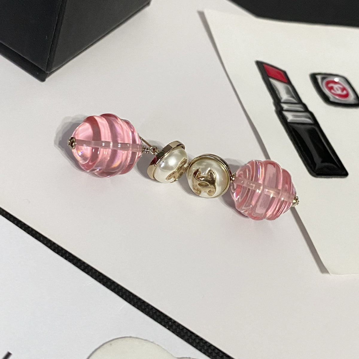 pink pearl letter Drop Earrings for women - alternate angle view 5