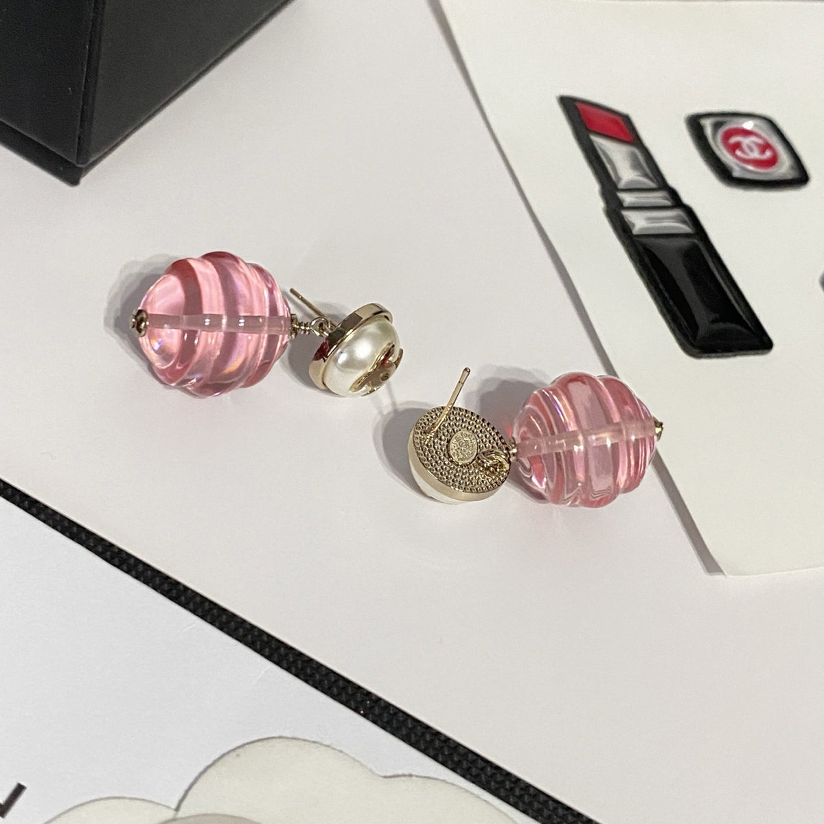 pink pearl letter Drop Earrings for women - alternate angle view 8