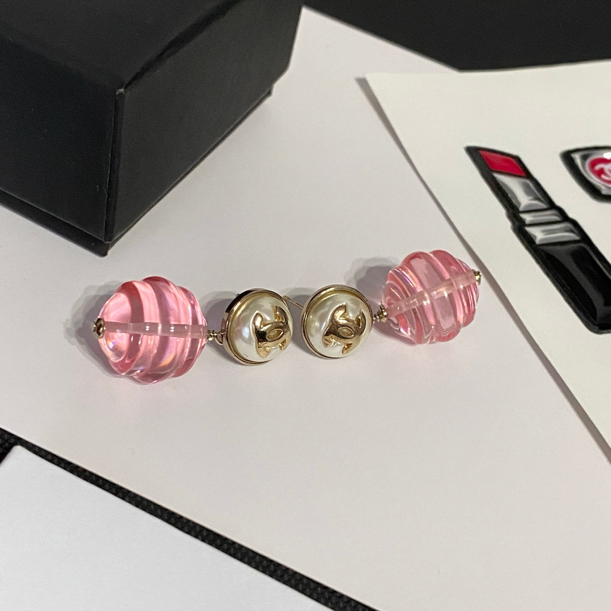 pink pearl letter Drop Earrings for women - alternate angle view 9