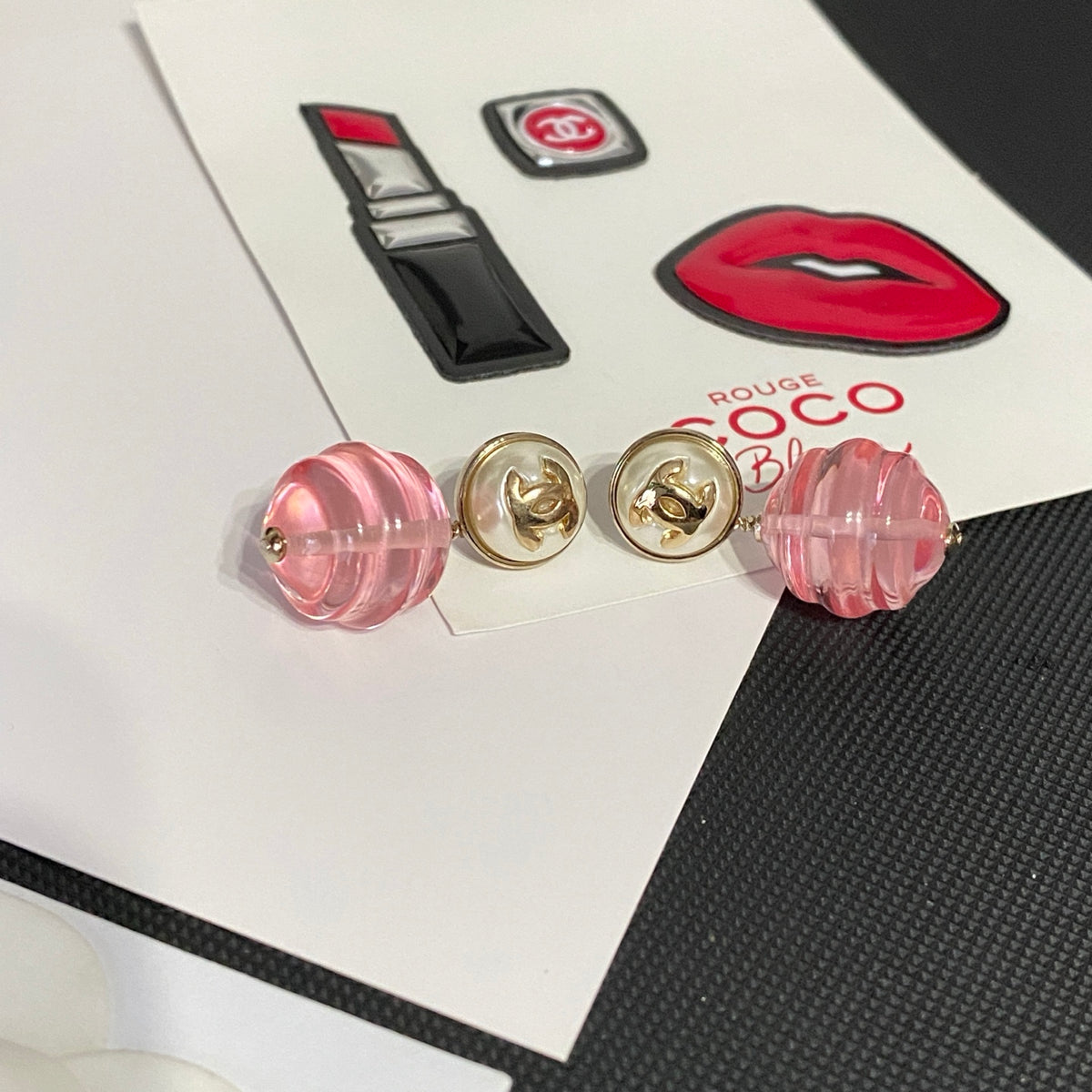 pink pearl letter Drop Earrings for women - alternate angle view 3
