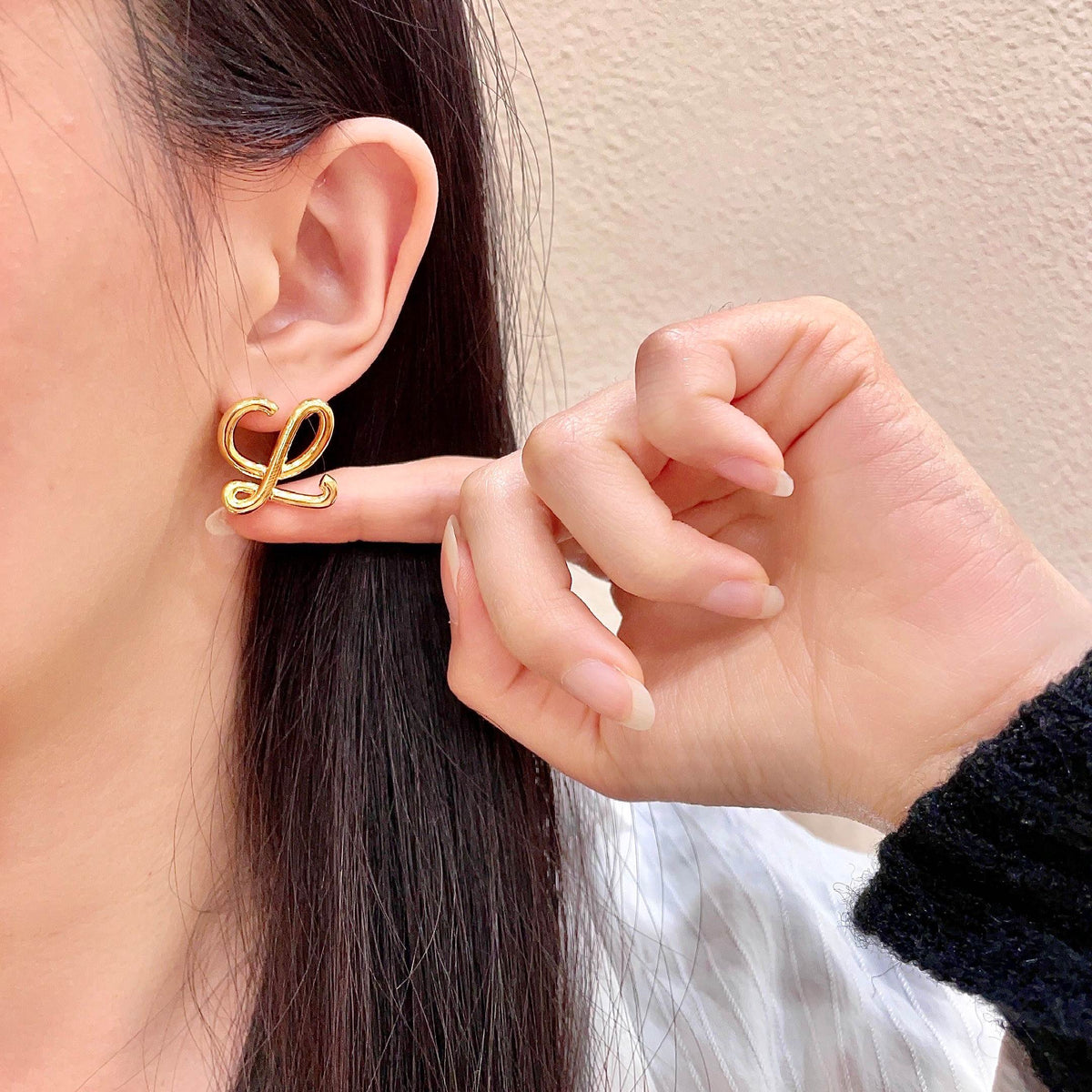 gold brass floral Drop Earrings for women - alternate angle view 2