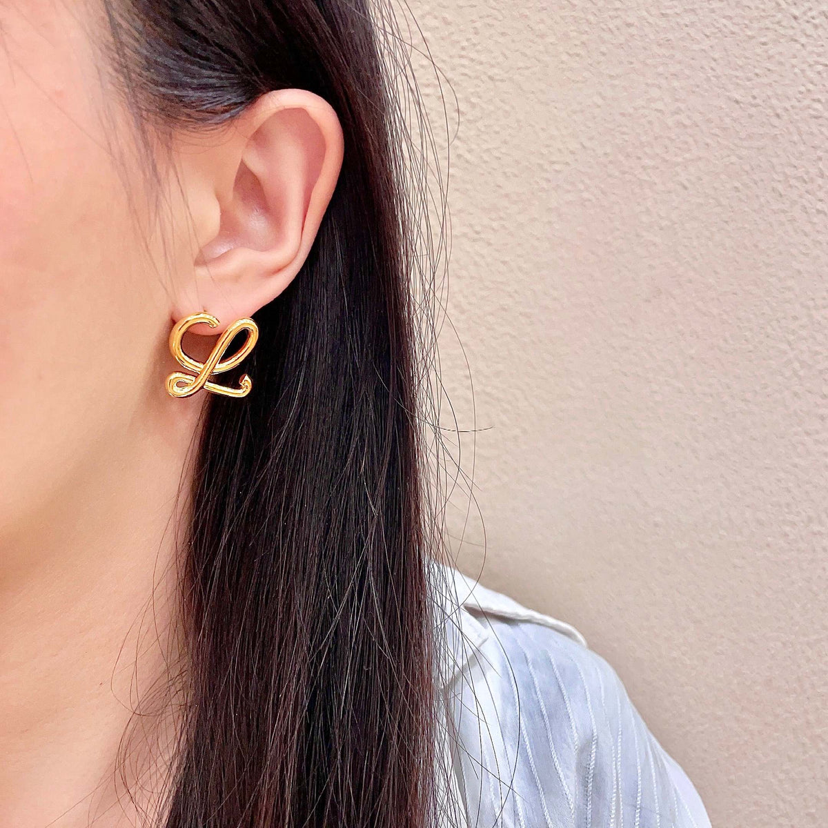 gold brass floral Drop Earrings for women - alternate angle view 3
