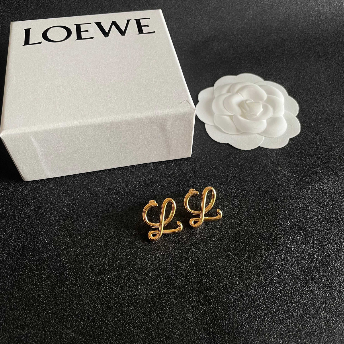 gold brass floral Drop Earrings for women - alternate angle view 6