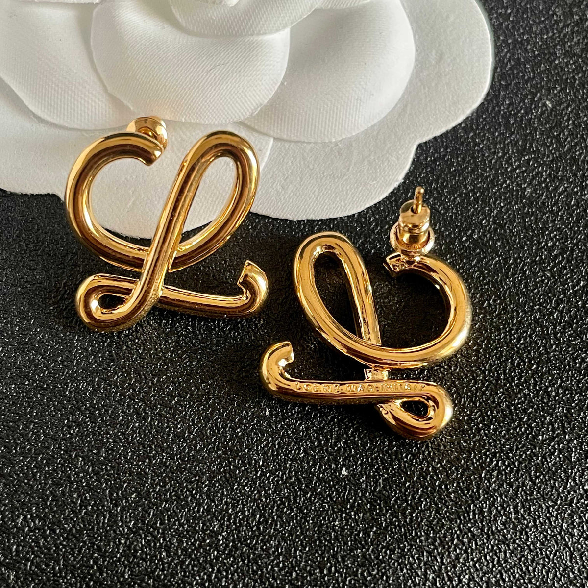 gold brass floral Drop Earrings for women - alternate angle view 7