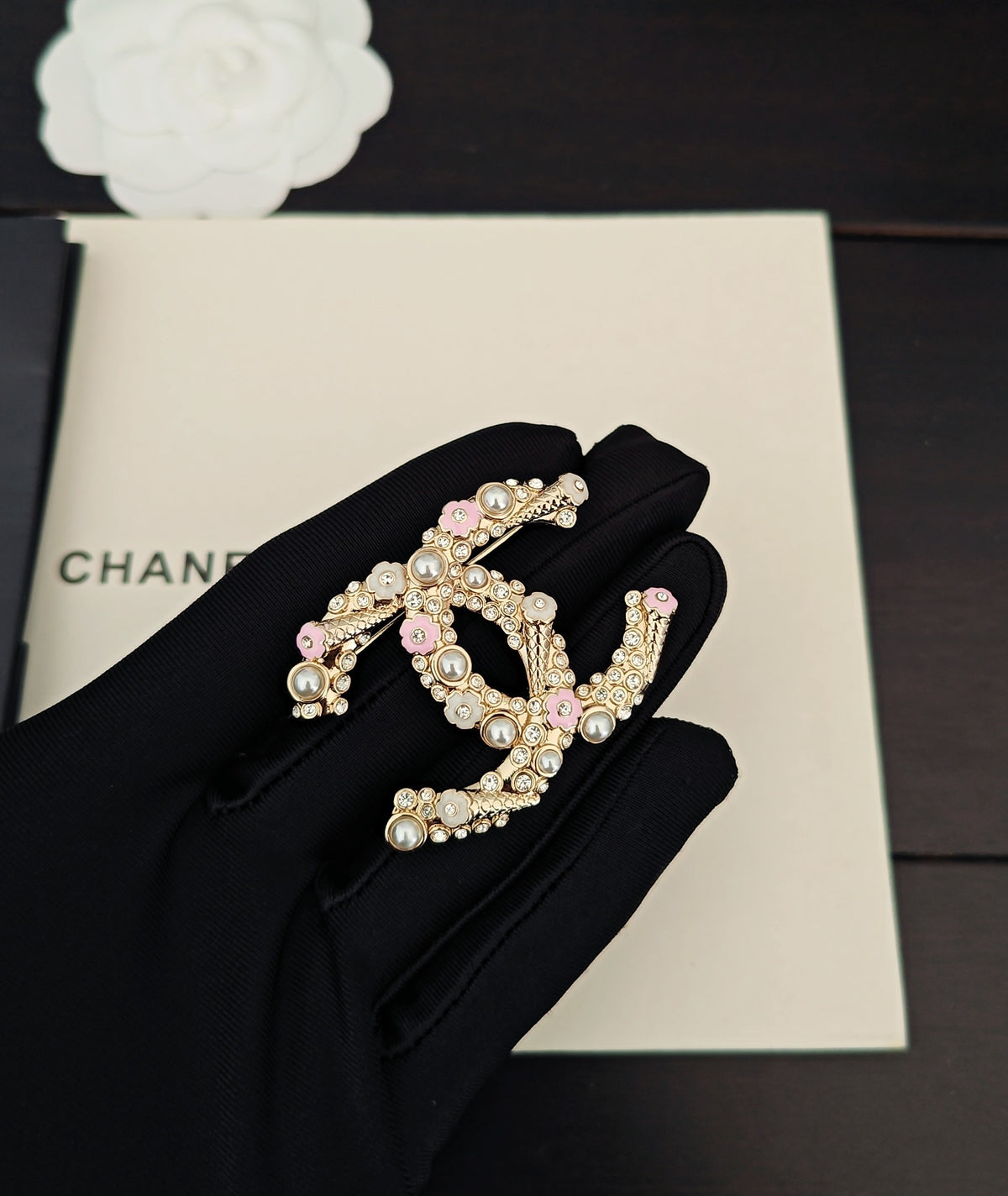 pink brass Brooch for women - alternate angle view 2