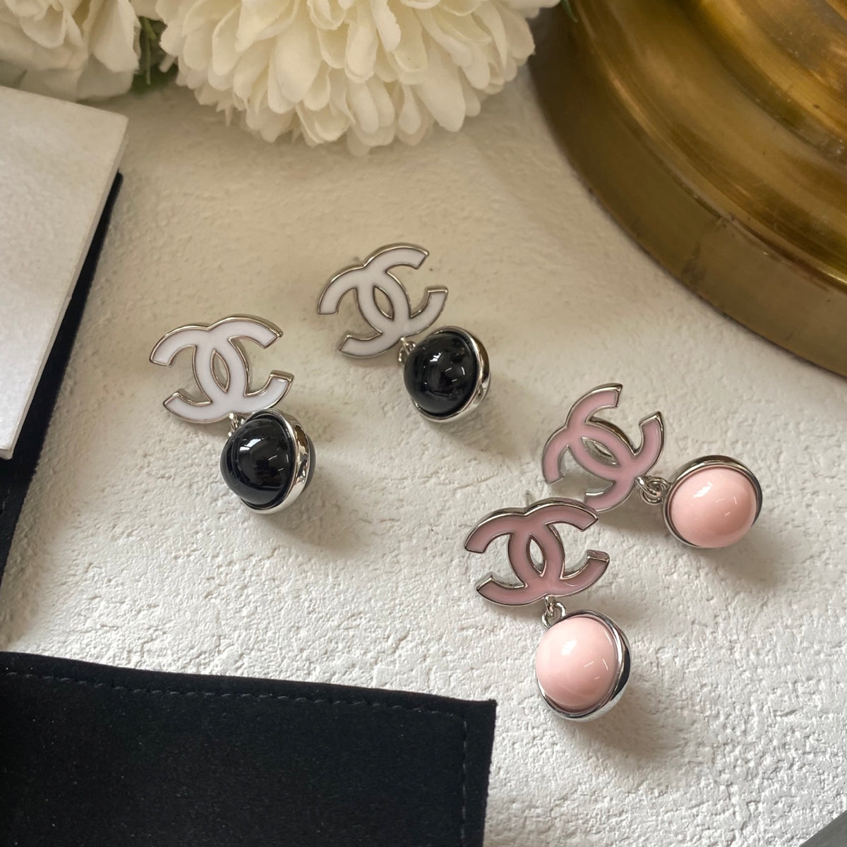 gold crystal floral Stud Earrings for women - alternate angle view 3