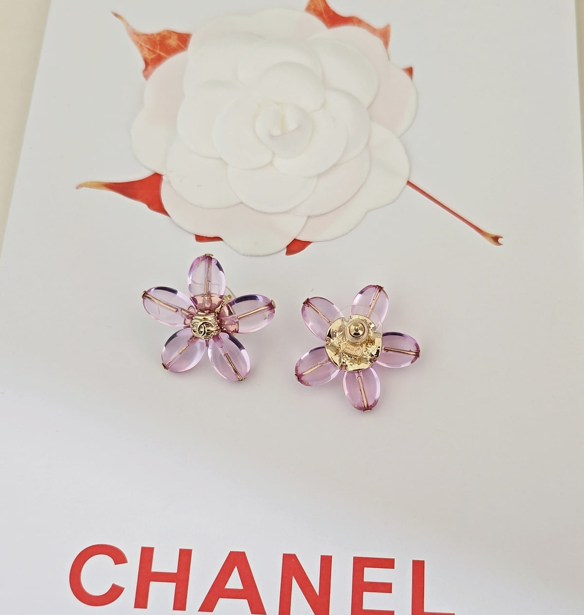 purple brass floral Stud Earrings for women - alternate angle view 3