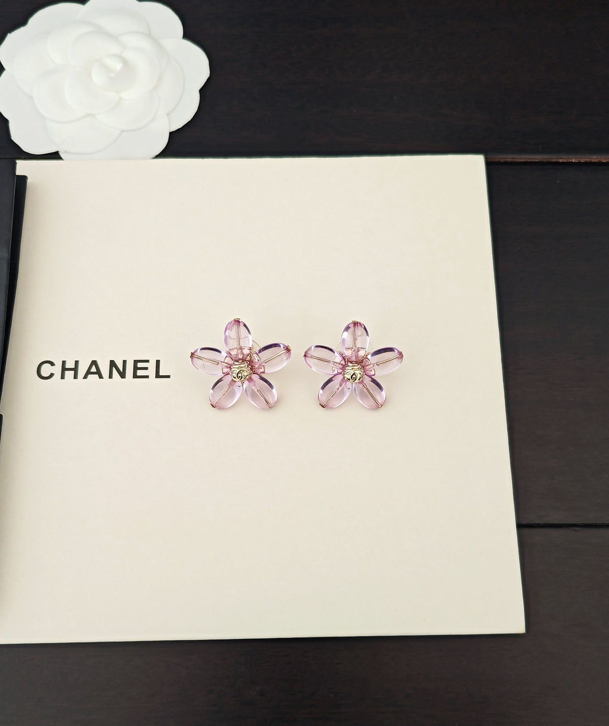 purple brass floral Stud Earrings for women - alternate angle view 4