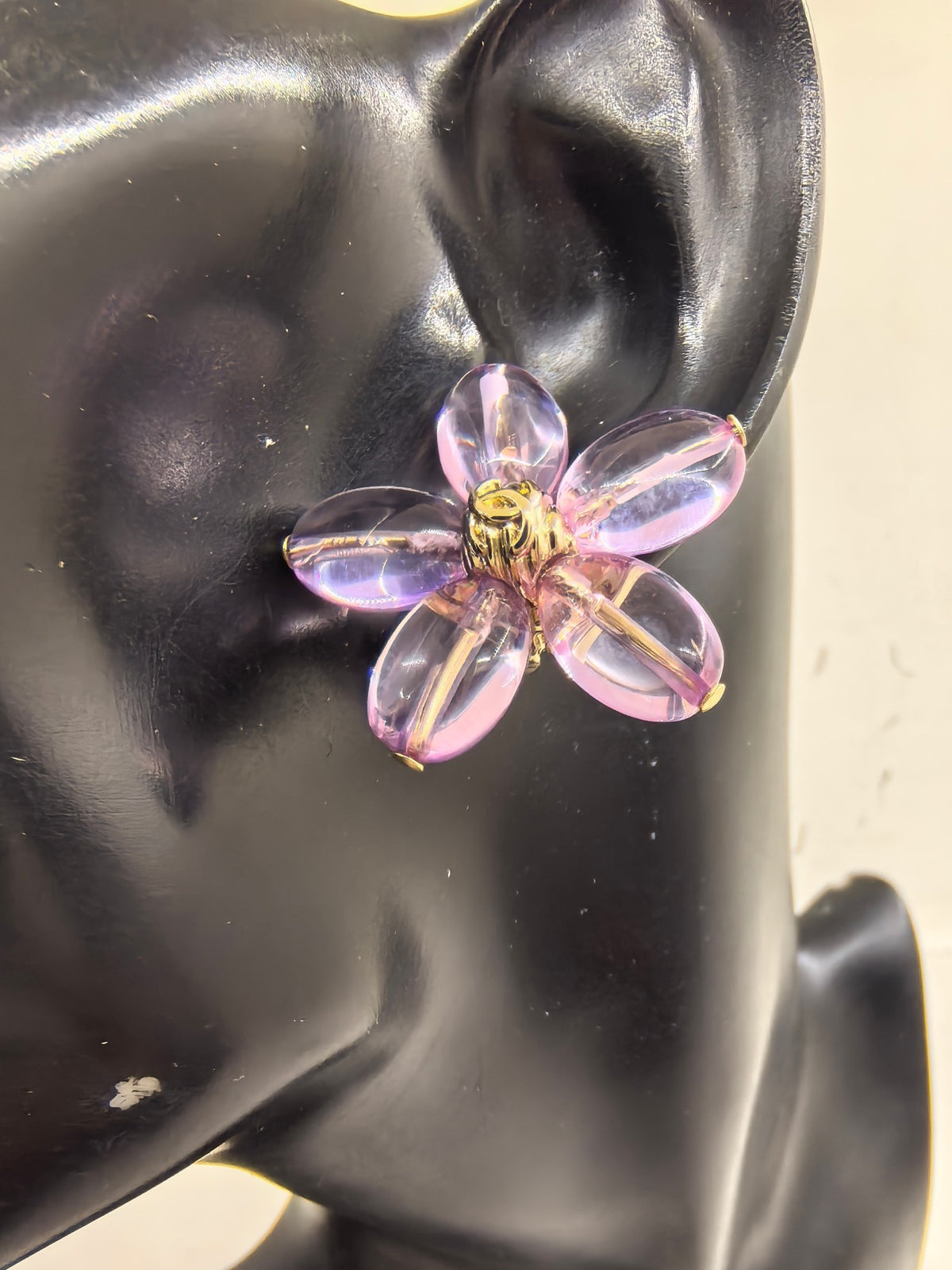 purple brass floral Stud Earrings for women - alternate angle view 2