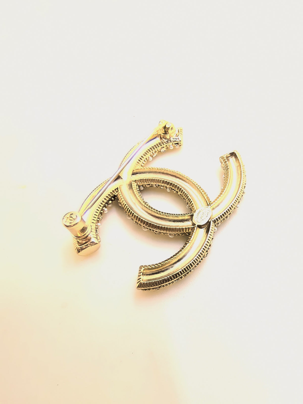 yellow brass double c Brooch for women - alternate angle view 2