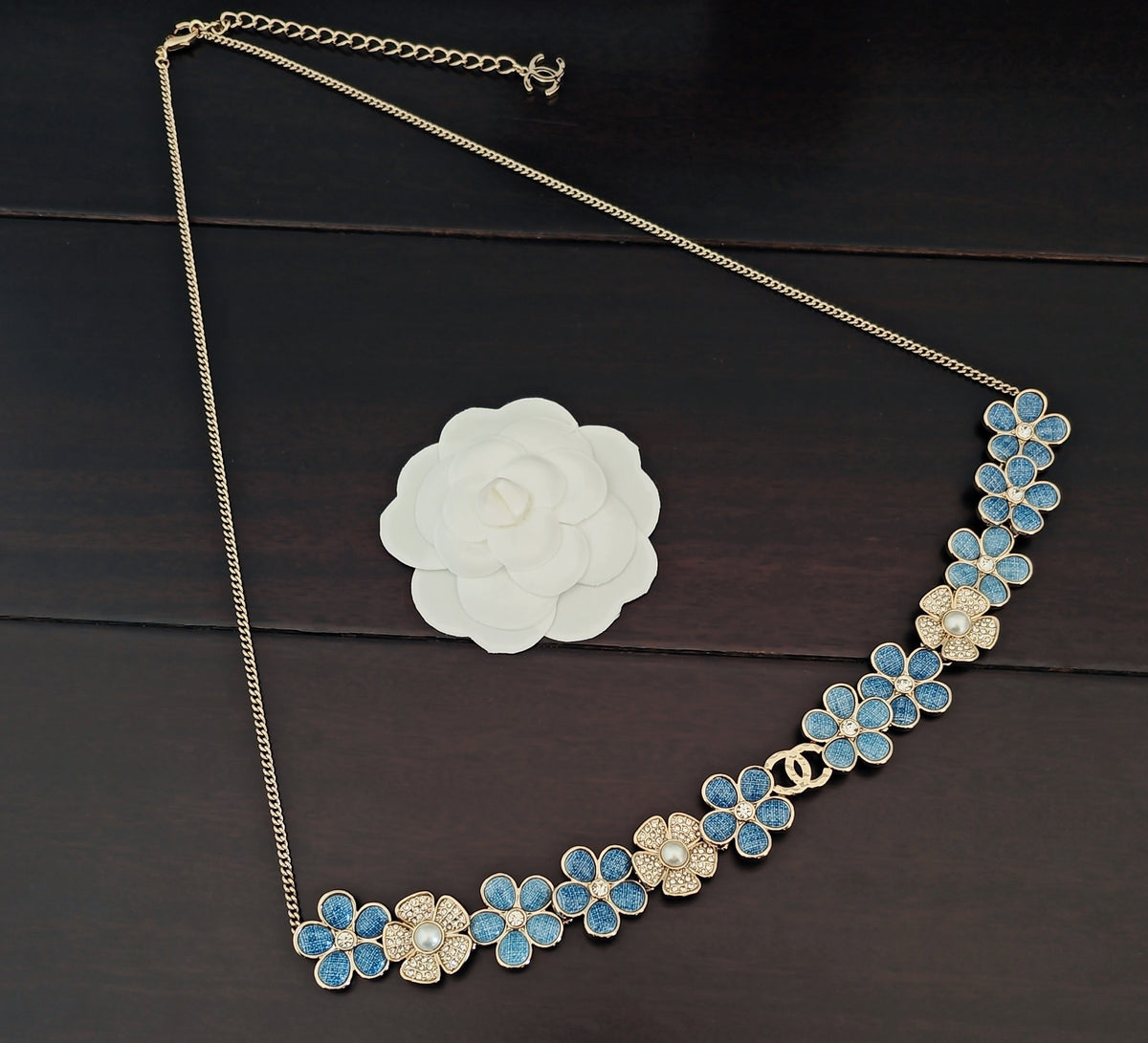 blue brass floral Waist Chain for women - product detail view
