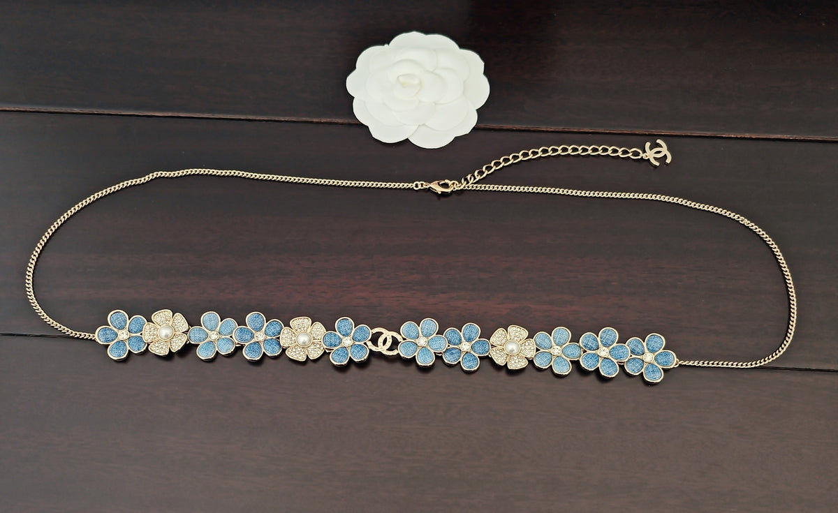 blue brass floral Waist Chain for women - alternate angle view 3