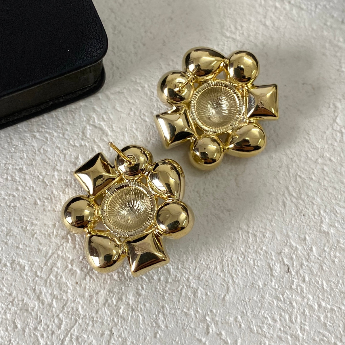 gold pearl letter Stud Earrings for women - alternate angle view 5