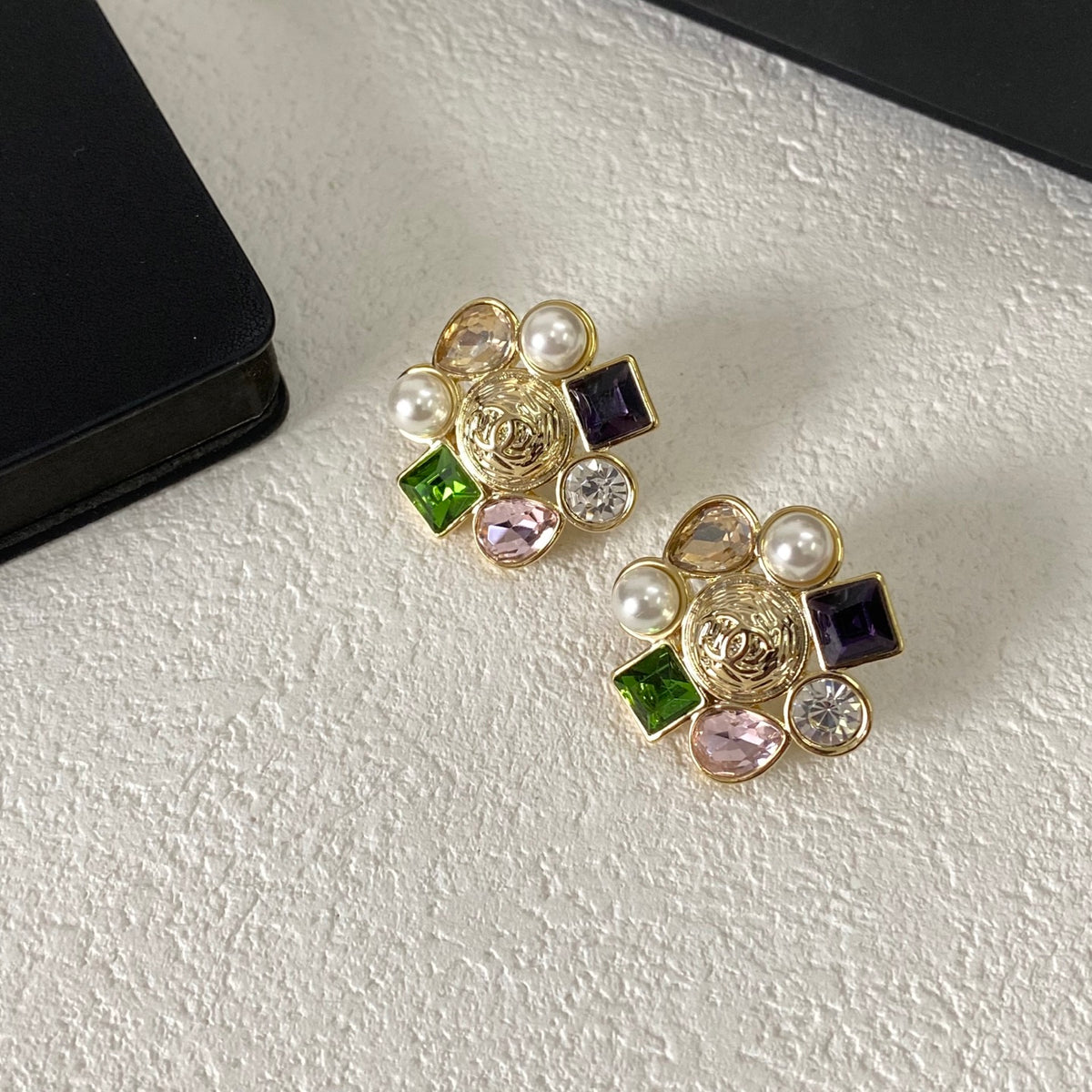 gold pearl letter Stud Earrings for women - alternate angle view 3
