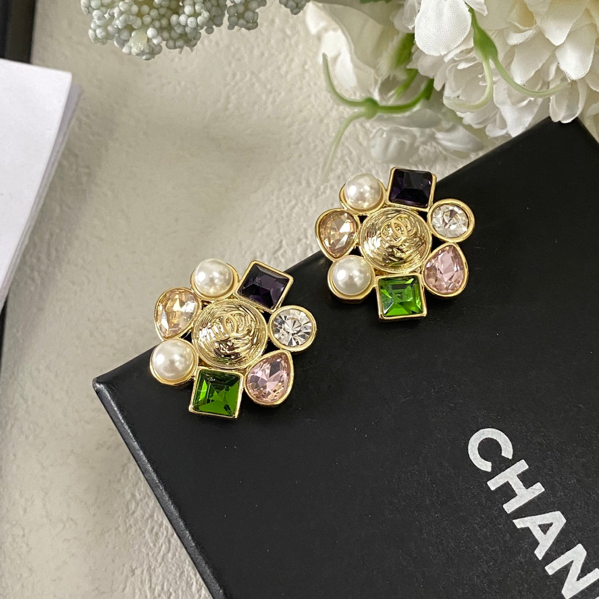 gold pearl letter Stud Earrings for women - alternate angle view 4