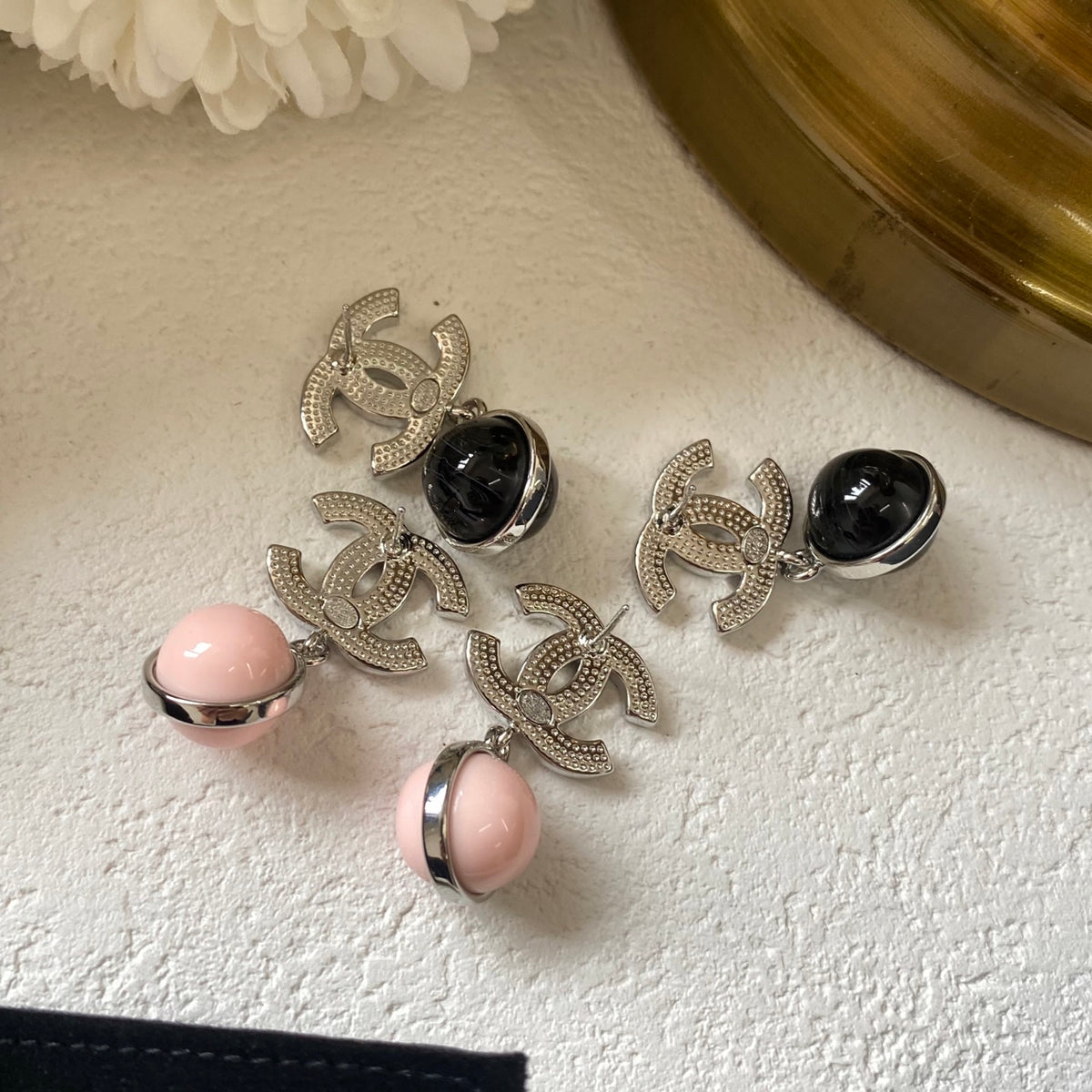 gold crystal floral Stud Earrings for women - alternate angle view 5
