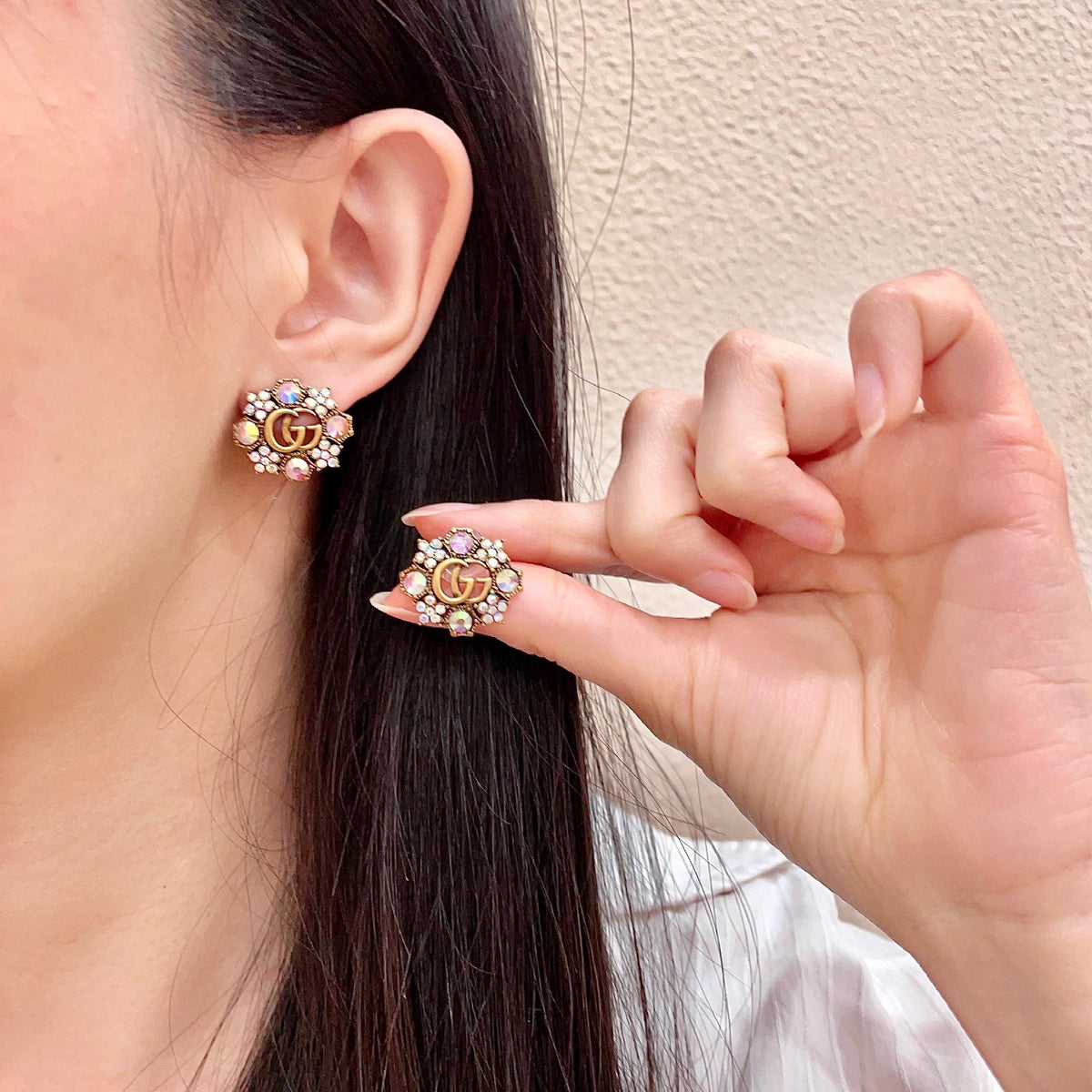 yellow sterling silver double c Stud Earrings for women - product detail view