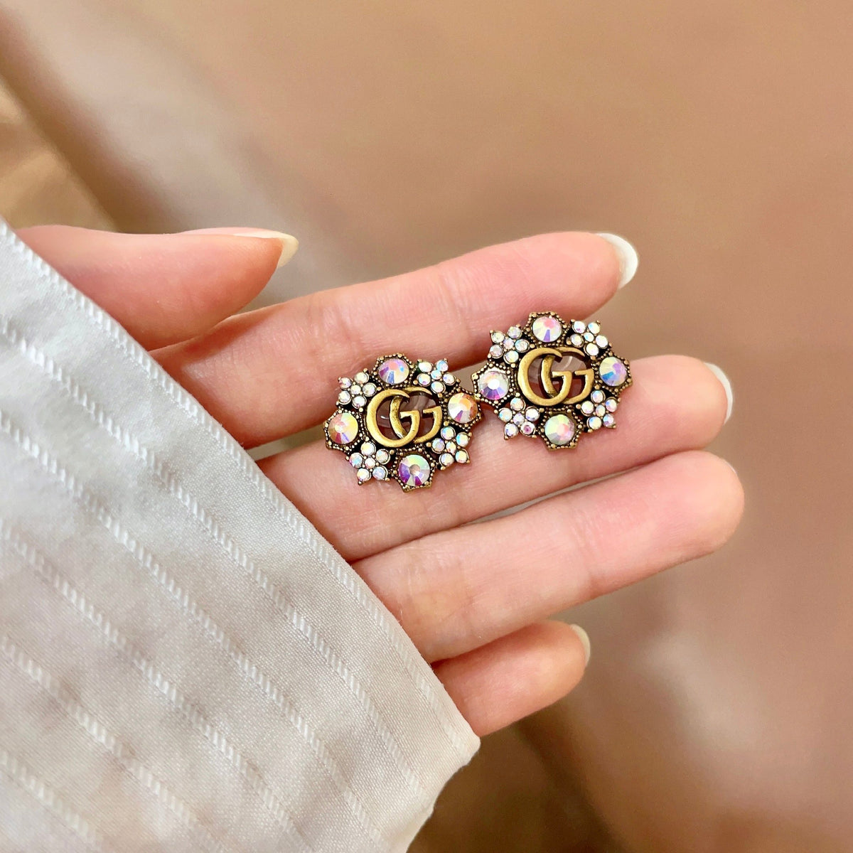 yellow sterling silver double c Stud Earrings for women - alternate angle view 4