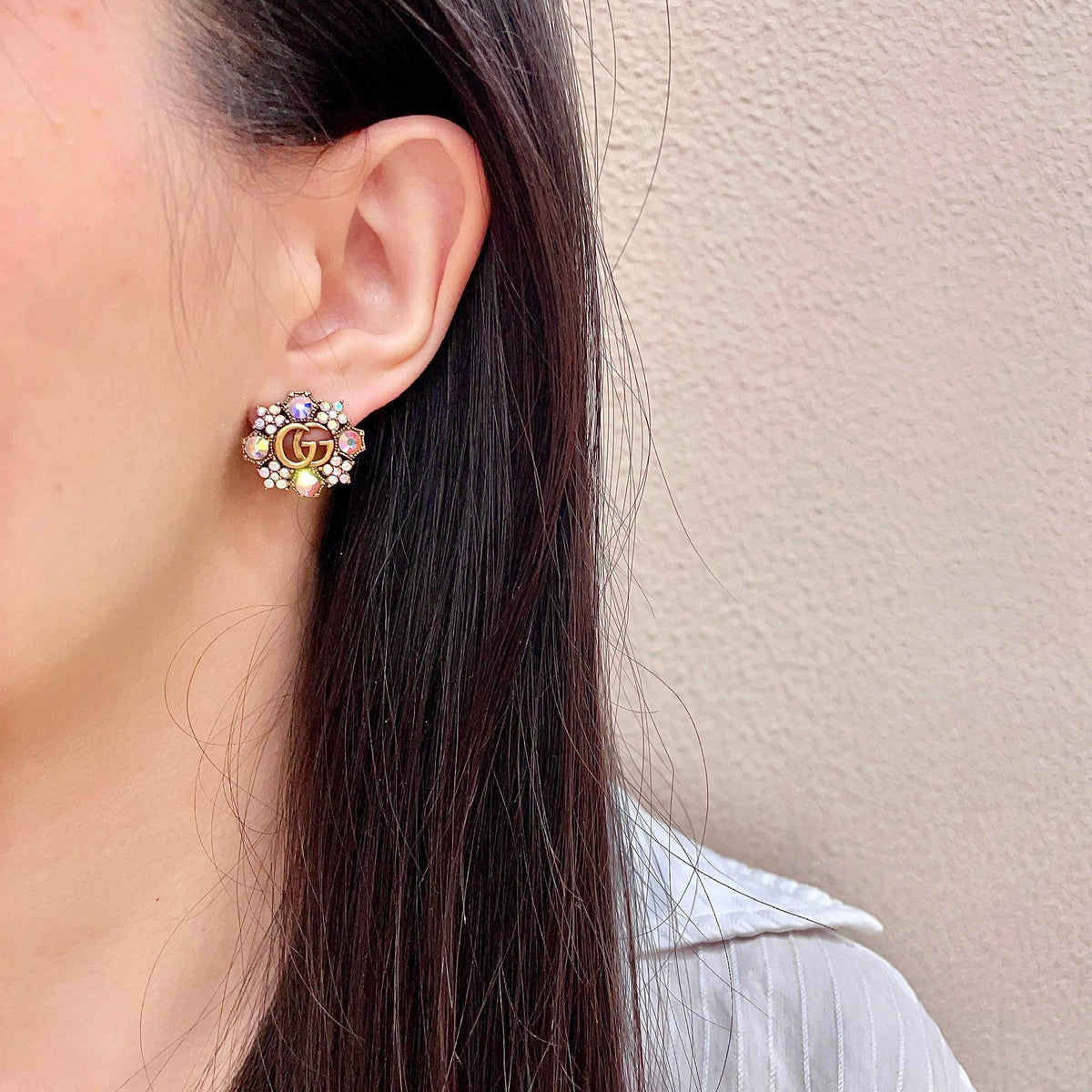 yellow sterling silver double c Stud Earrings for women - alternate angle view 3