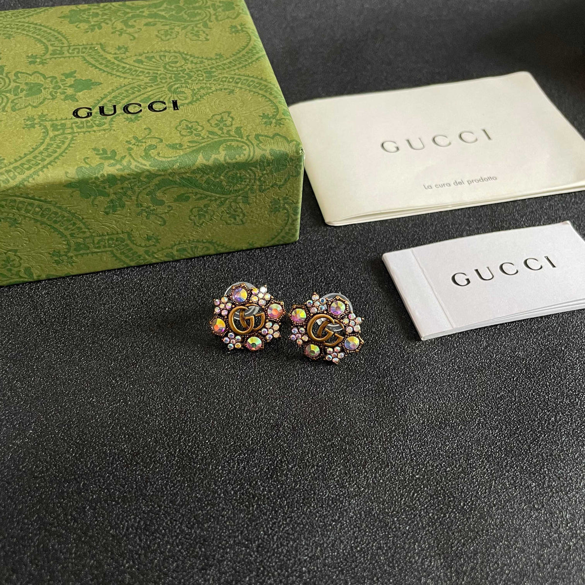 yellow sterling silver double c Stud Earrings for women - alternate angle view 6