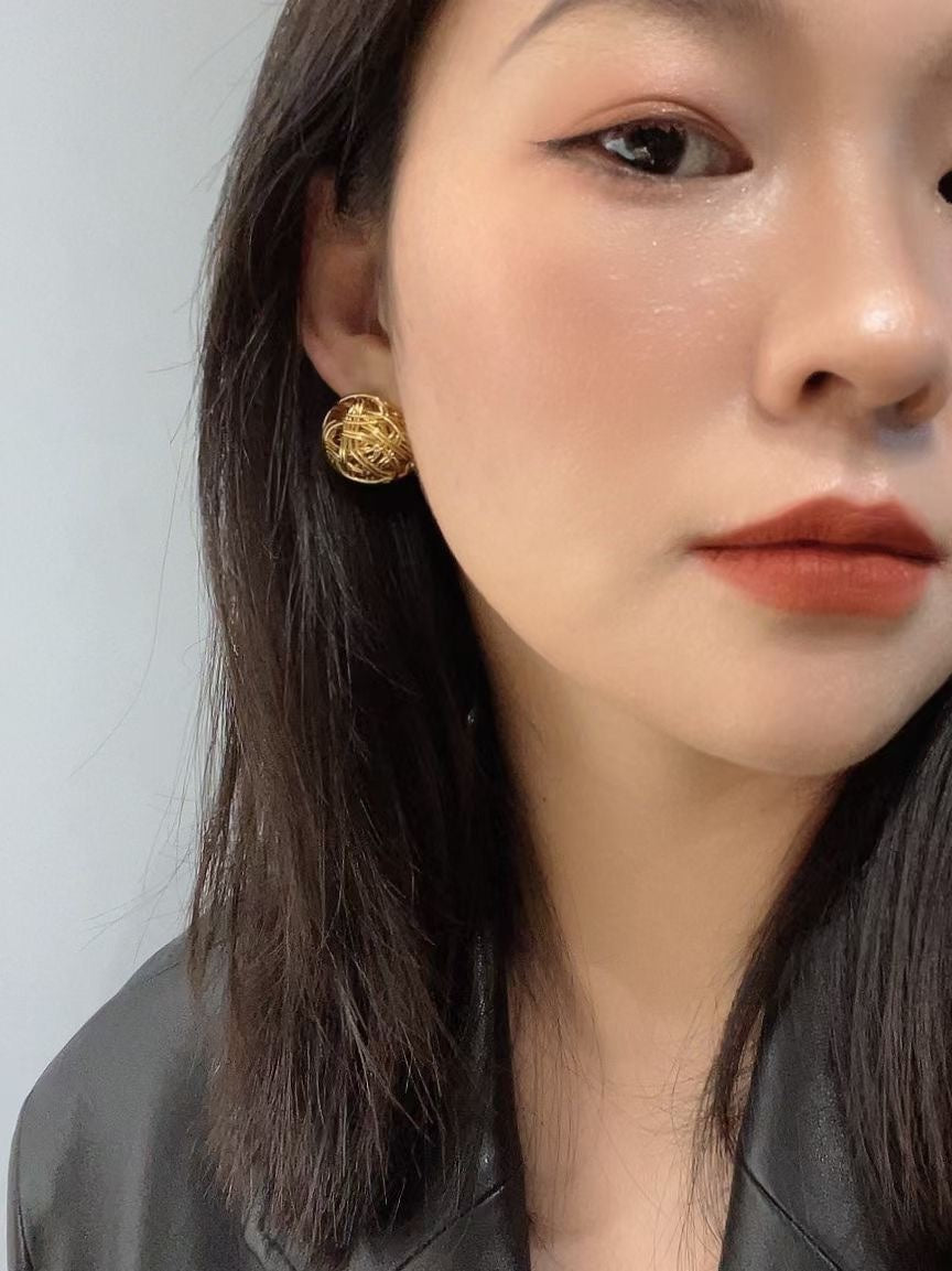 gold brass floral Drop Earrings for women - alternate angle view 2