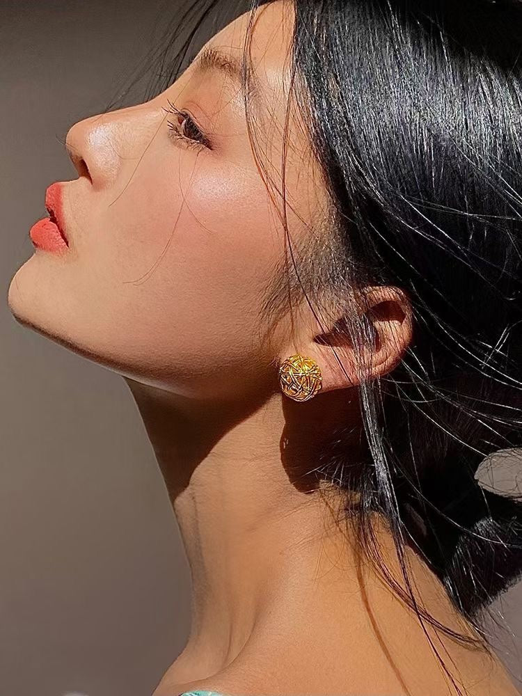 gold brass floral Drop Earrings for women - alternate angle view 6