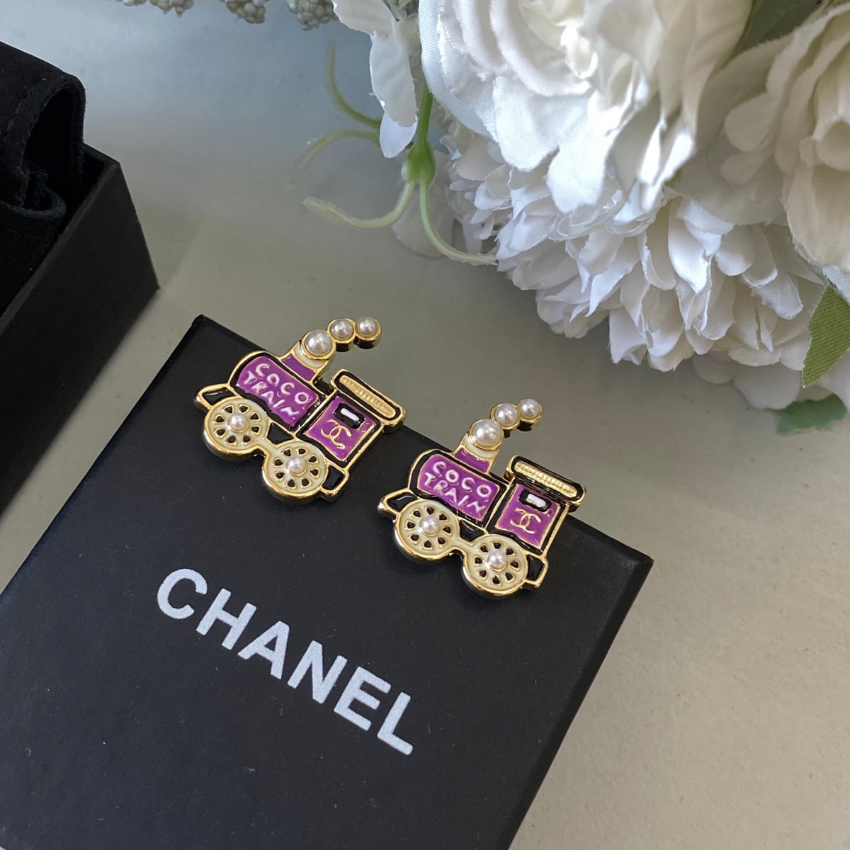 gold pearl letter Stud Earrings for women - alternate angle view 3