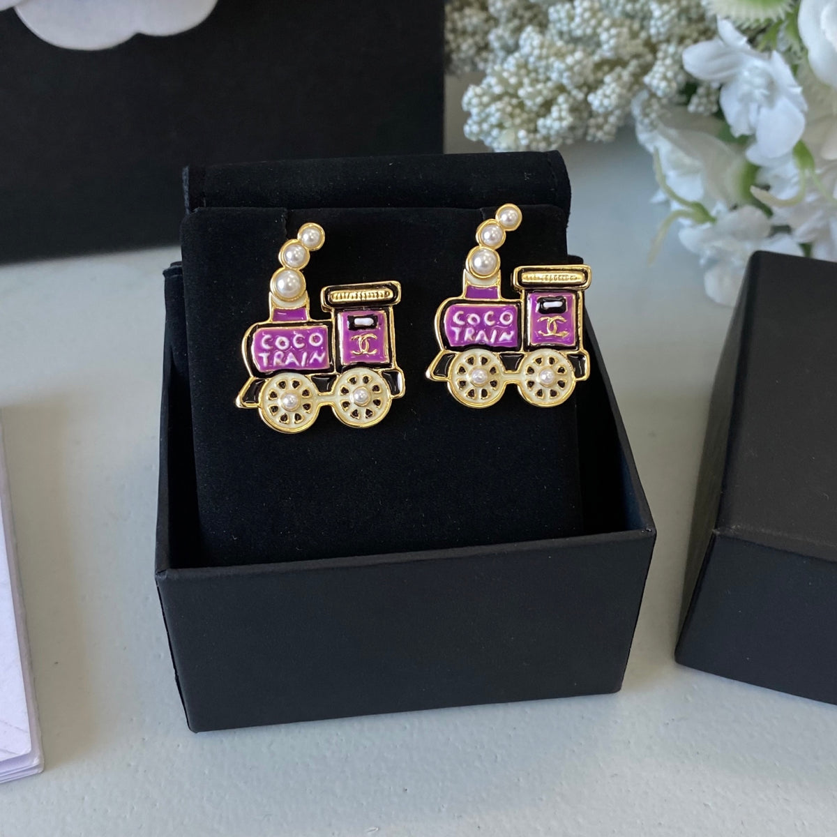 gold pearl letter Stud Earrings for women - alternate angle view 4