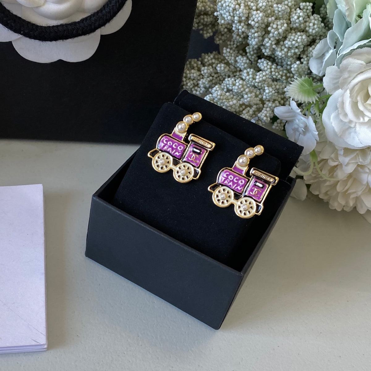 gold pearl letter Stud Earrings for women - alternate angle view 6